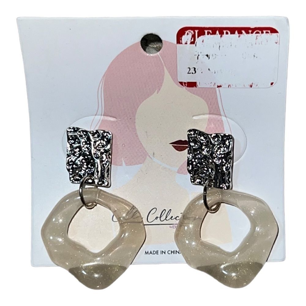 Lulla Collection Silver Tone Wavy Drop Hoop Earrings Dangle NWT